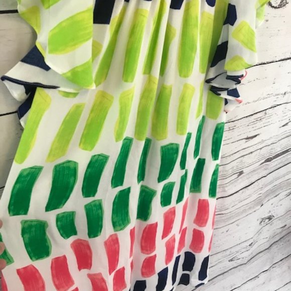 Crown & Ivy bright geometric ruffle shift dress - Picture 4 of 6